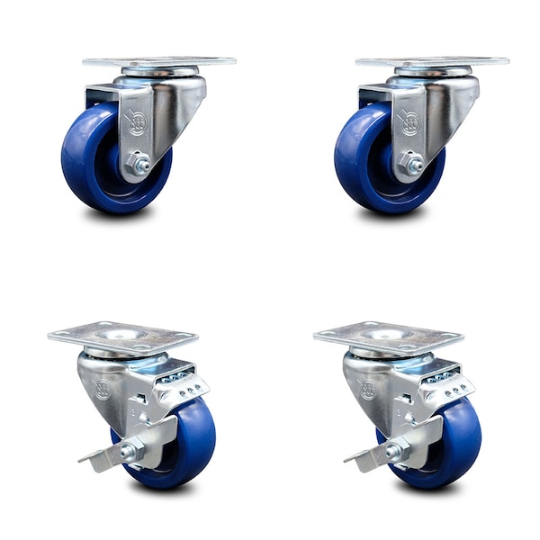 Service Caster 3 Inch Solid Polyurethane Wheel Swivel Top Plate Caster Set with 2 Brakes SCC SCC-20S314-SPUS-TP2-2-TLB-2 - main